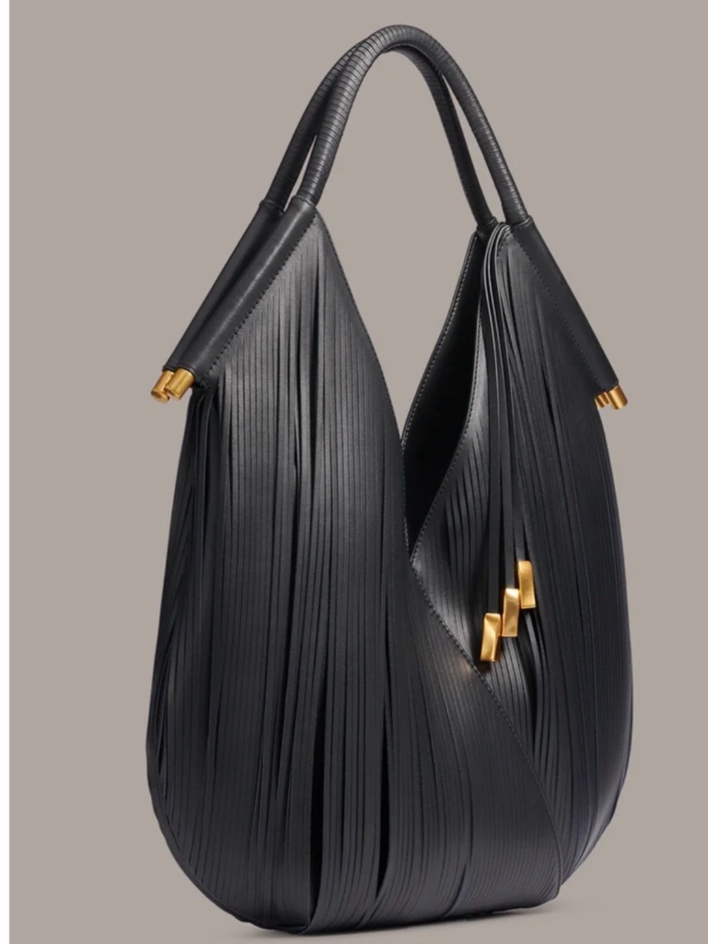 Donna Karan Baldwin Hobo Bag Black Laser Cut Fringe Gold Hardware NWT $448 - Picture 2 of 7